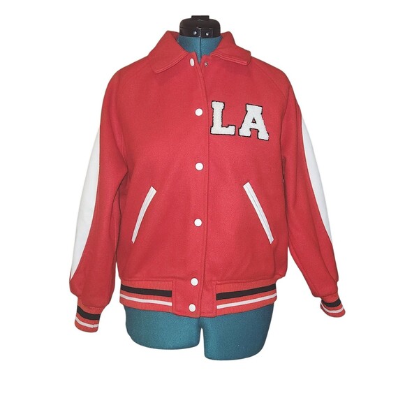 FOREVER 21 Red Varsity LA Letterman Jacket 'Established in 91' on back Small - Picture 1 of 6